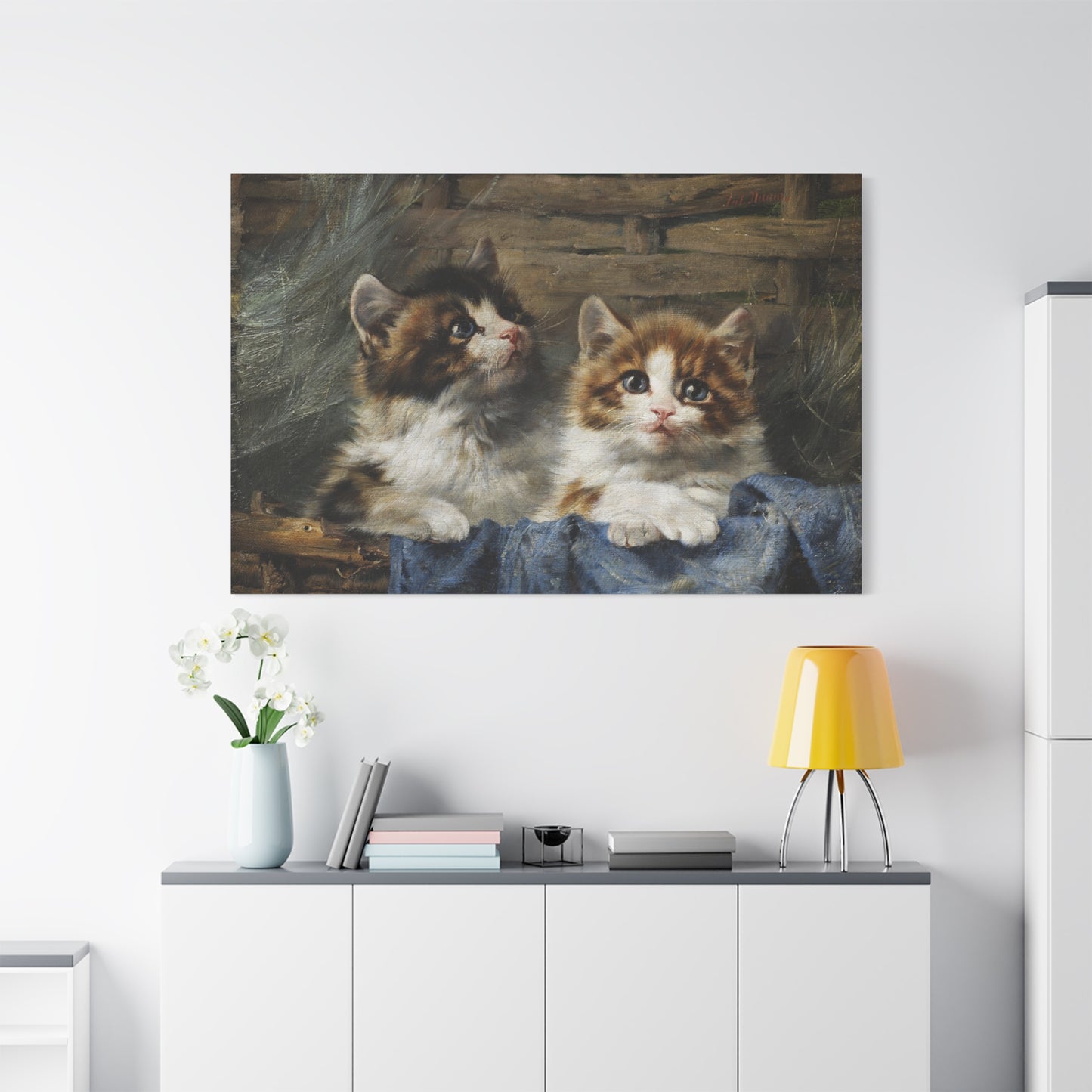 Two Kittens in a Basket - Canvas Wrap
