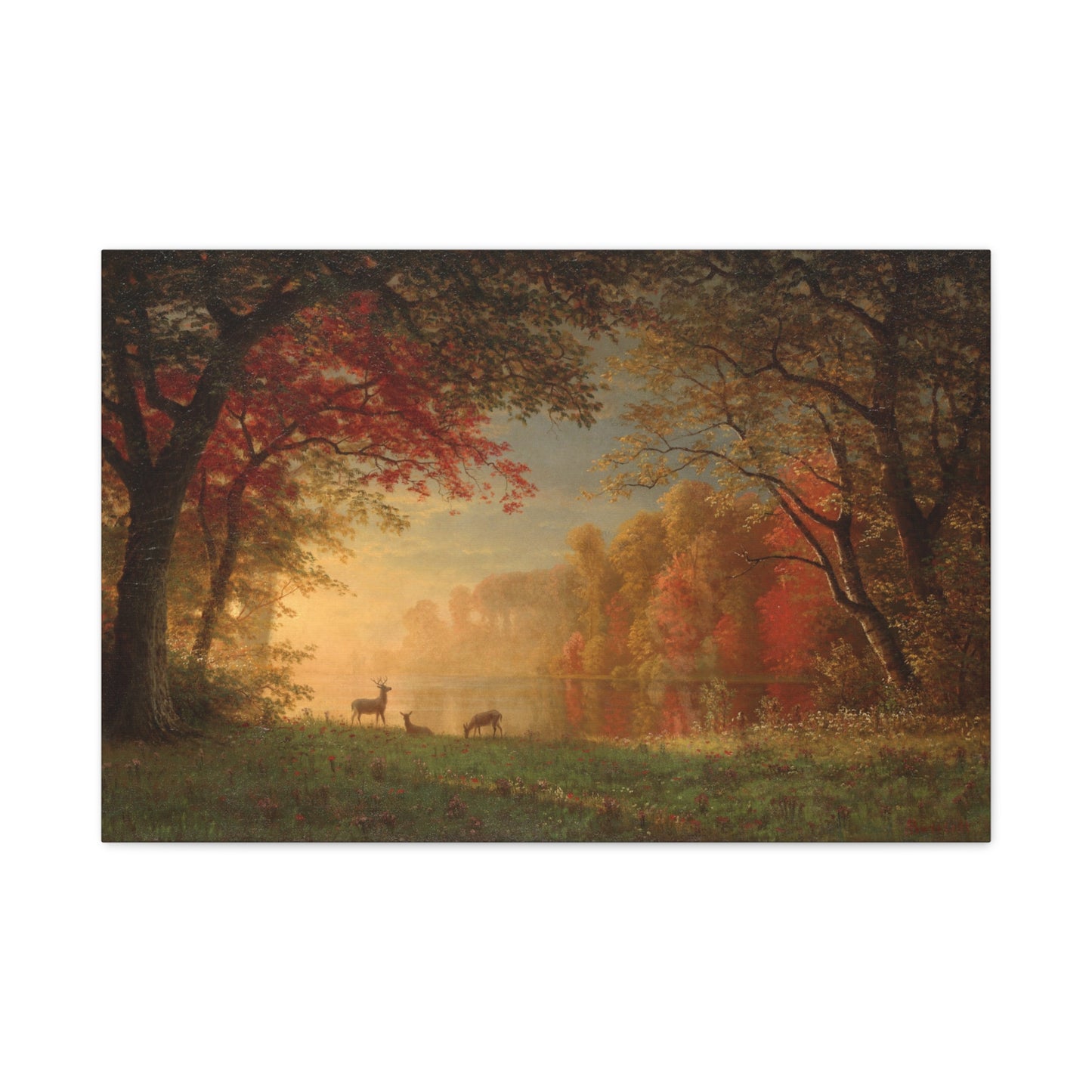 Indian Sunset Deer by a Lake - Canvas Wrap