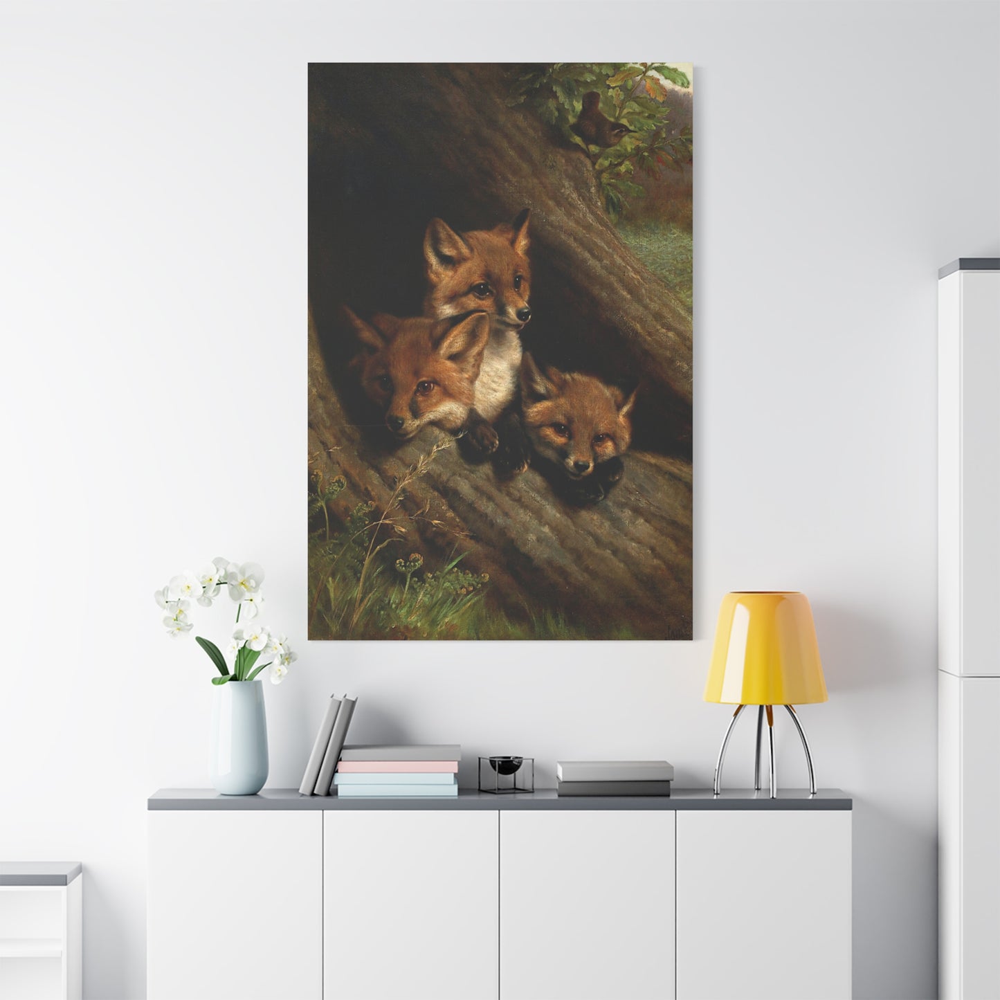 Young Foxes in a Hollow Tree - Canvas Wrap