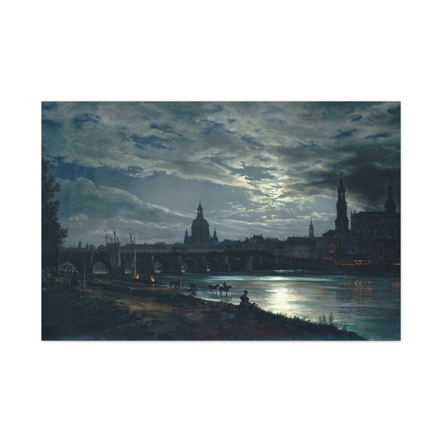 View of Dresden by Moonlight - Canvas Wrap
