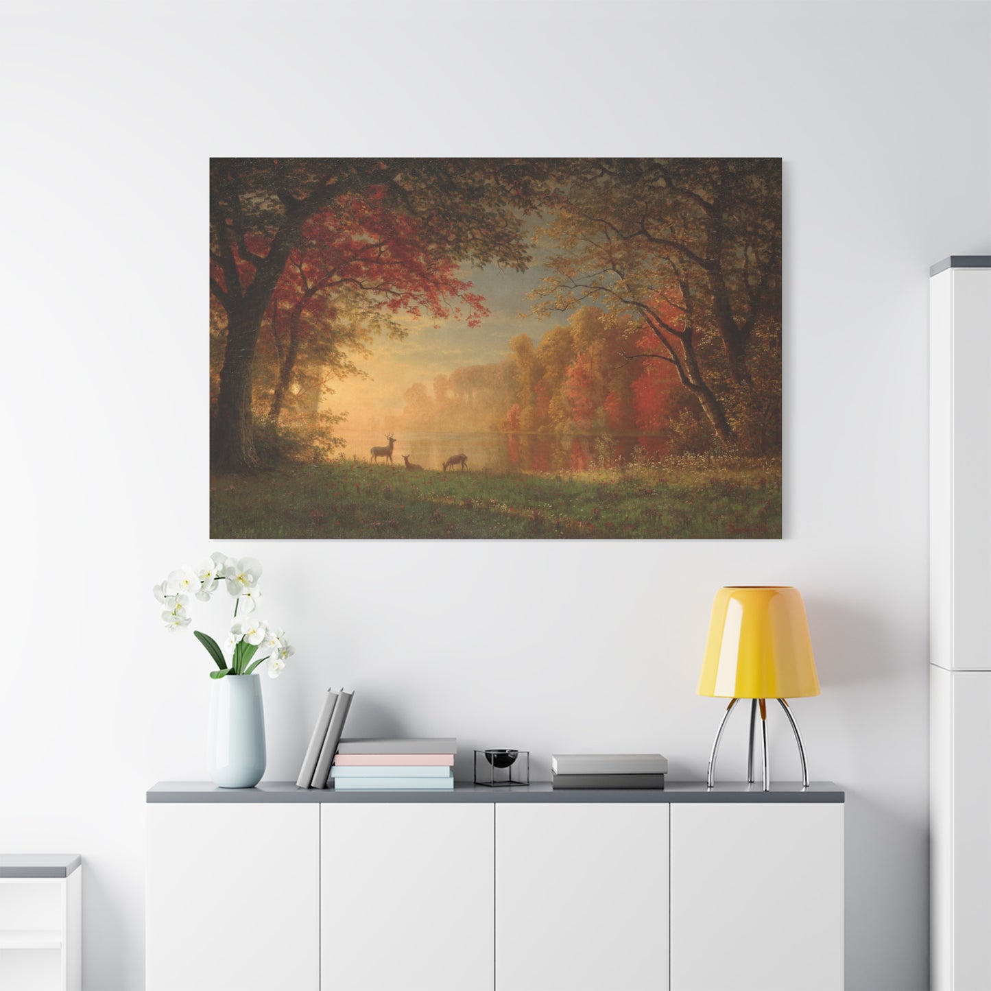 Indian Sunset Deer by a Lake - Canvas Wrap