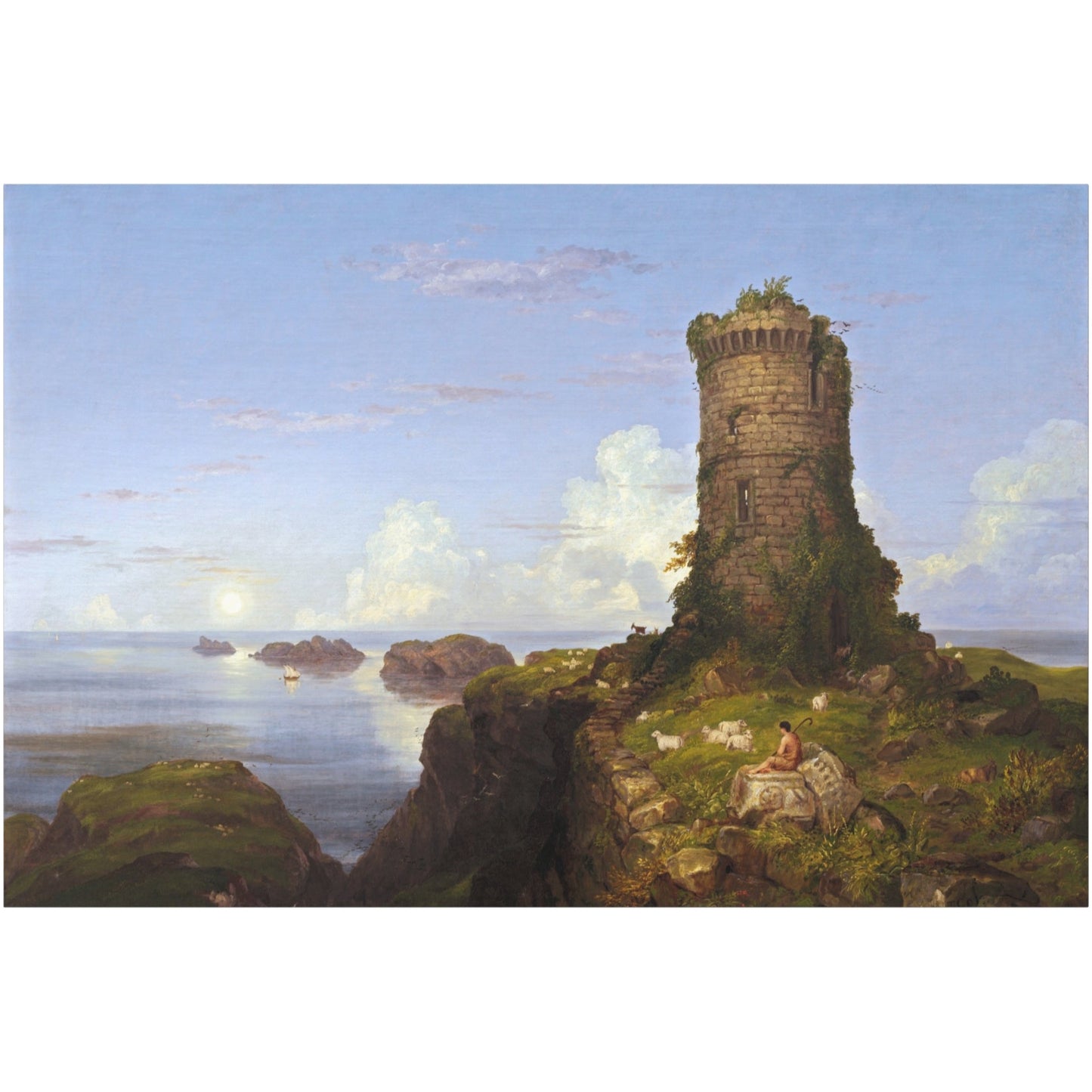 Italian Coast Scene with Ruined Tower - Canvas Wrap