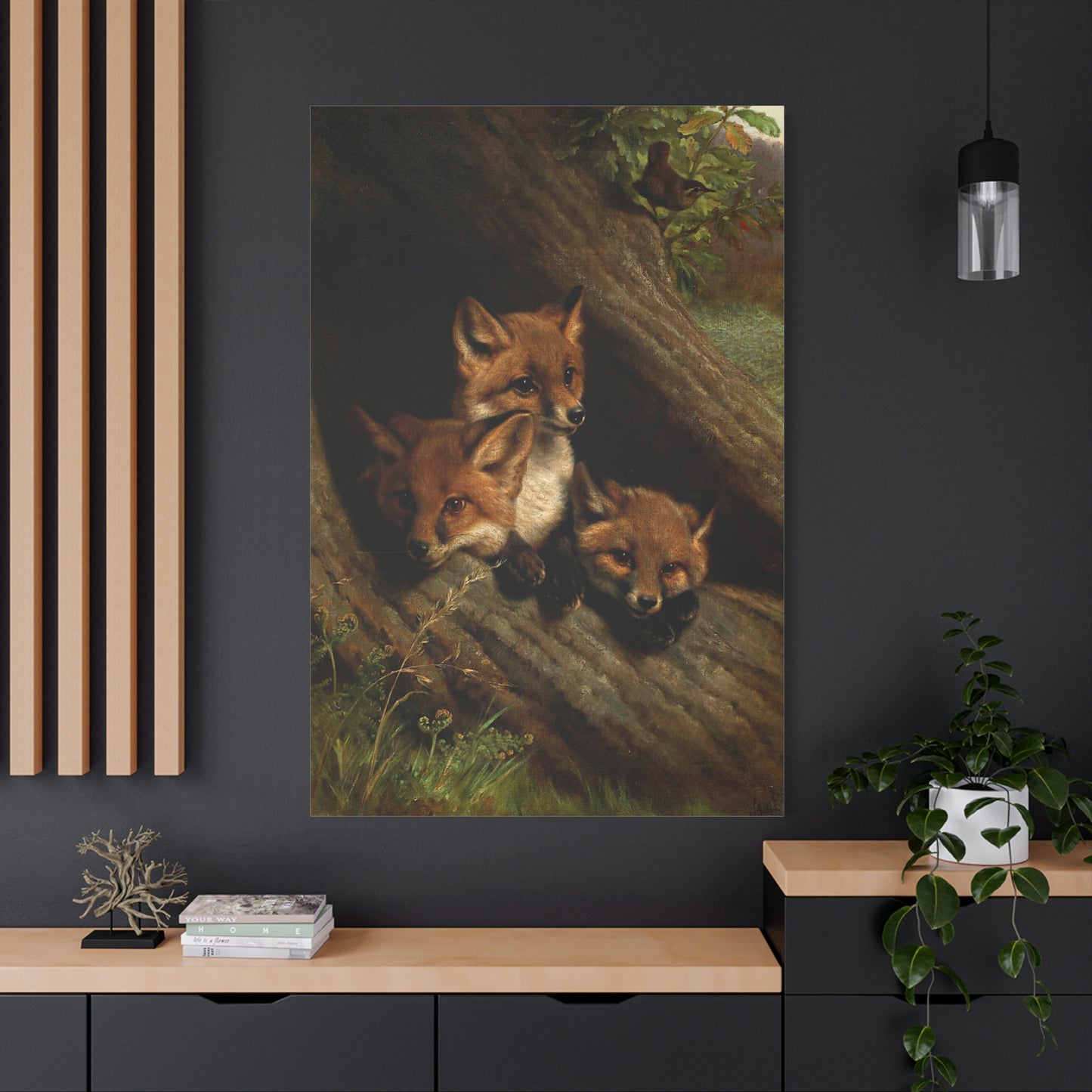 Young Foxes in a Hollow Tree - Canvas Wrap