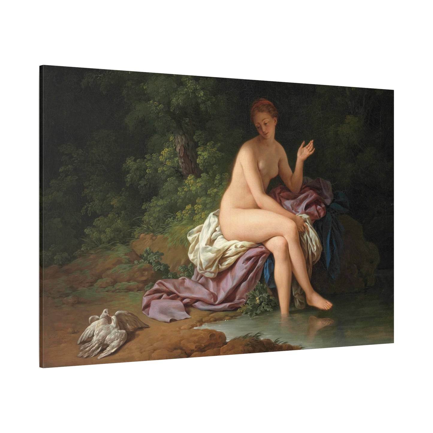 A Lady Bathing by a River, With Two Turtledoves - Canvas Wrap