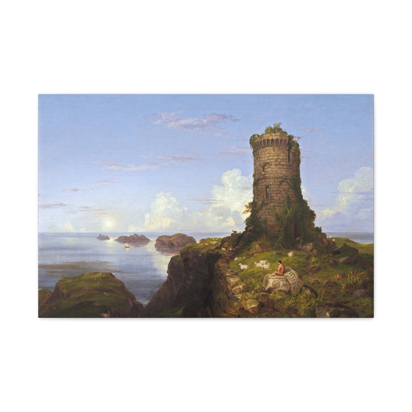 Italian Coast Scene with Ruined Tower - Canvas Wrap
