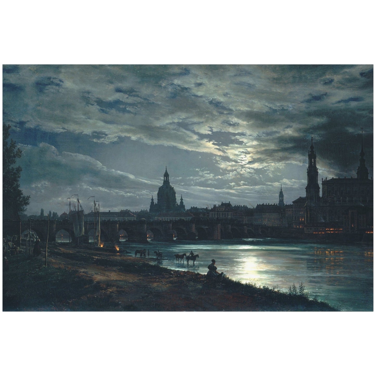 View of Dresden by Moonlight - Canvas Wrap