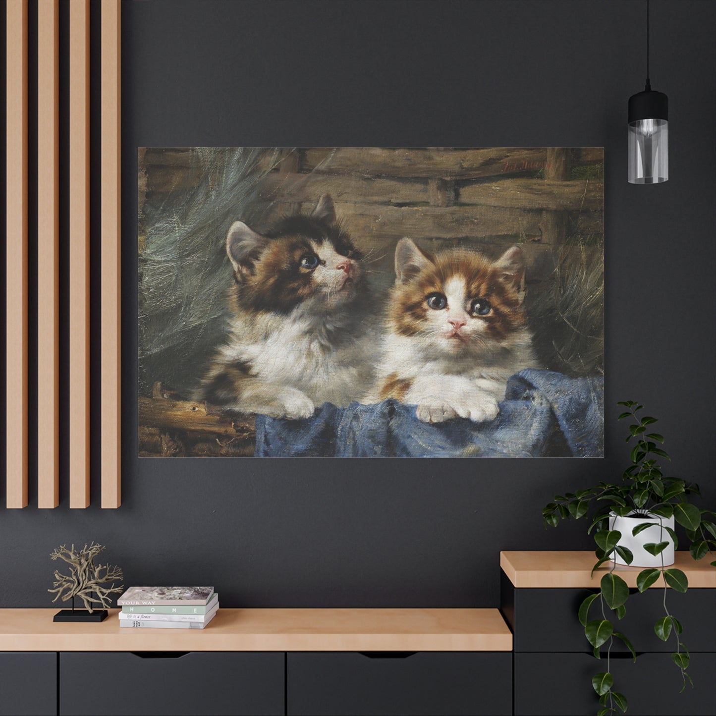 Two Kittens in a Basket - Canvas Wrap