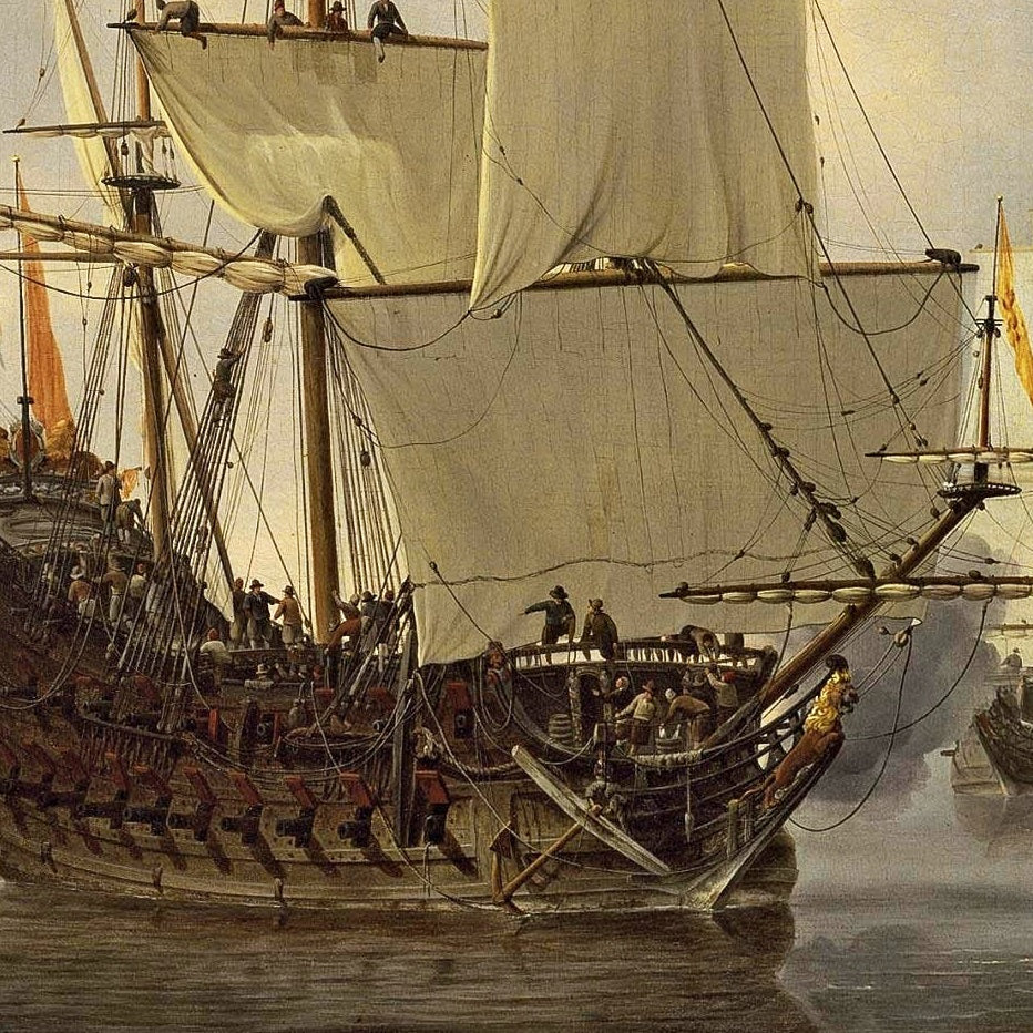 Dutch Ships in a Calm Sea - Canvas Wrap