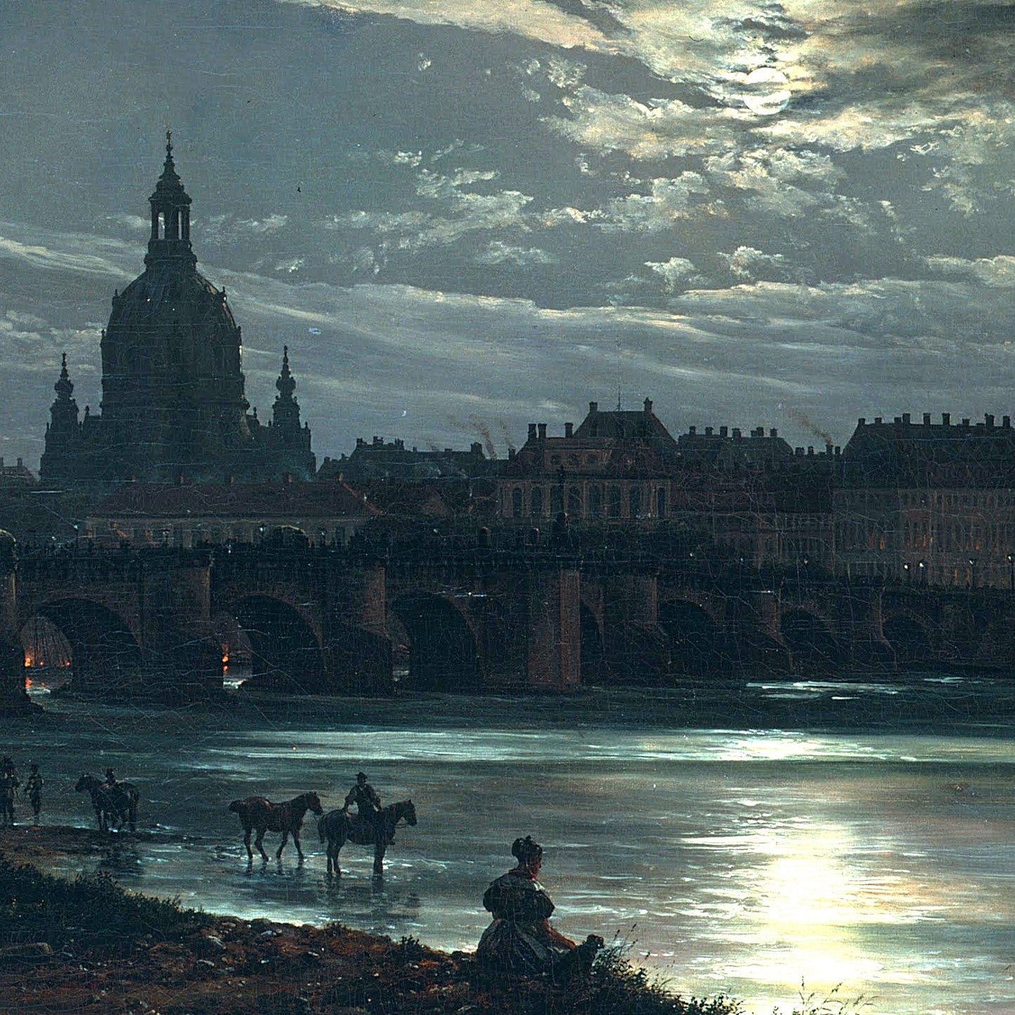 View of Dresden by Moonlight - Canvas Wrap