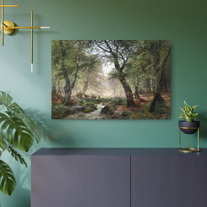 Woodland Landscape With Deer - Metal Print