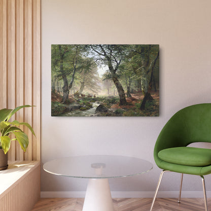 Woodland Landscape With Deer - Metal Print