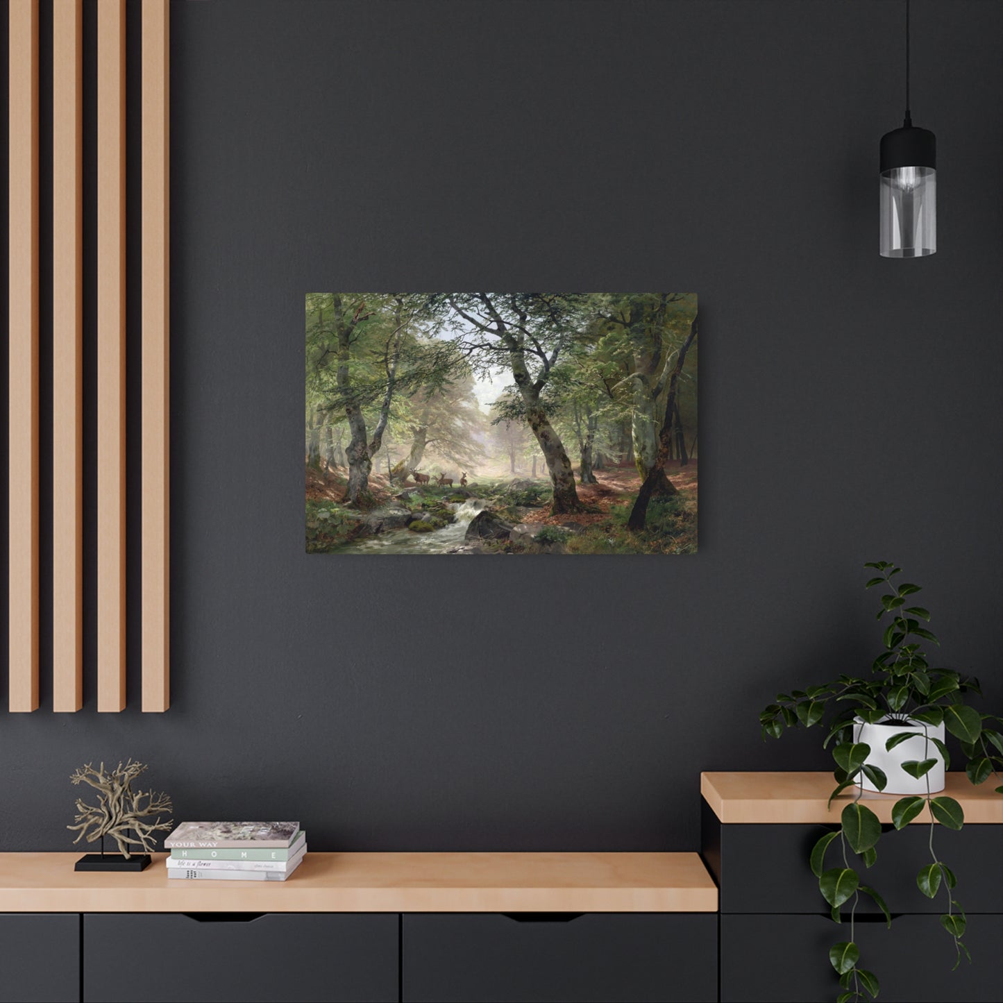 Woodland Landscape With Deer - Metal Print