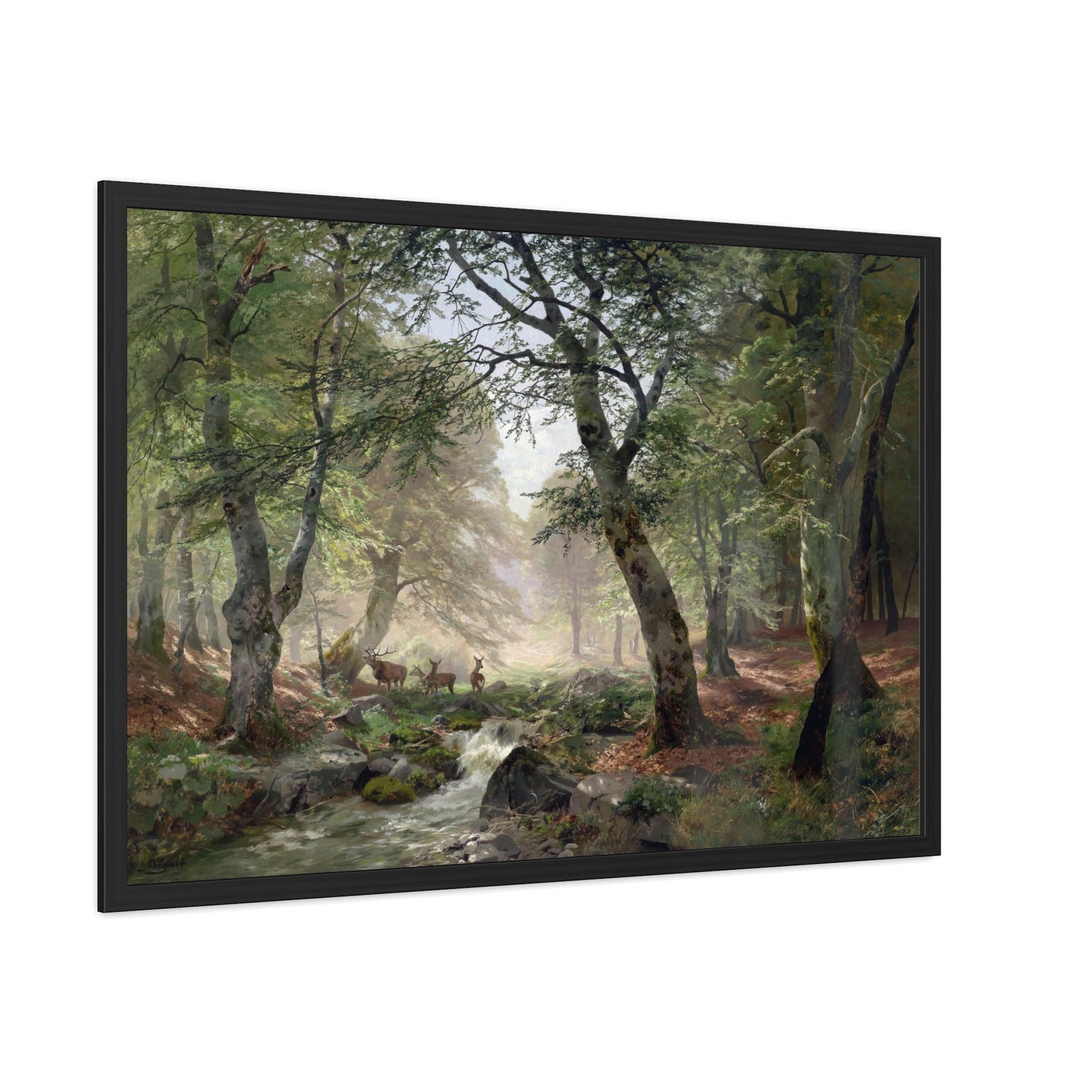 Woodland Landscape with Deer - Framed Print