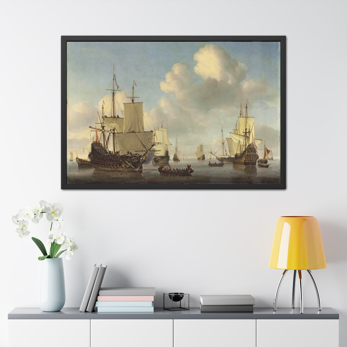 Dutch Ships in a Calm Sea - Framed Print