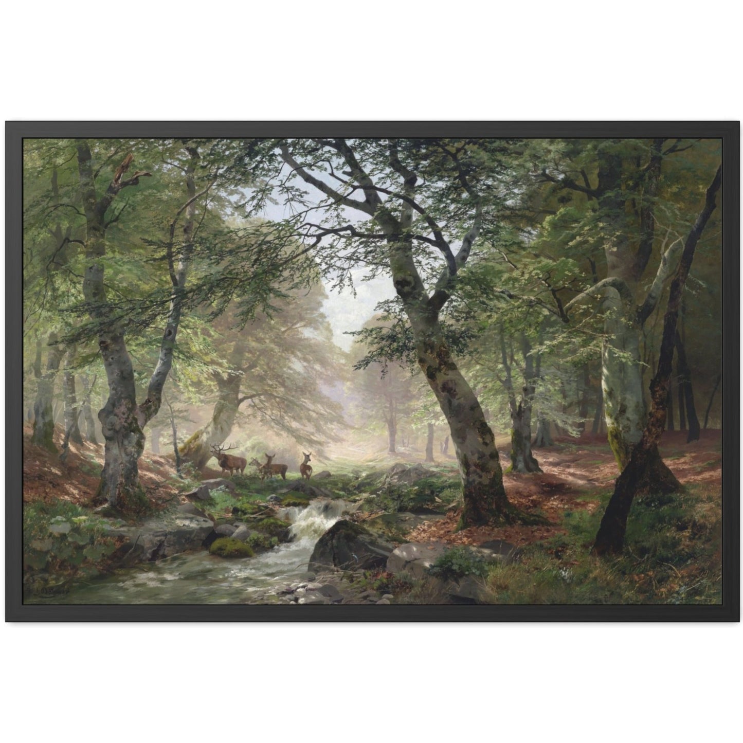 Woodland Landscape with Deer - Framed Print