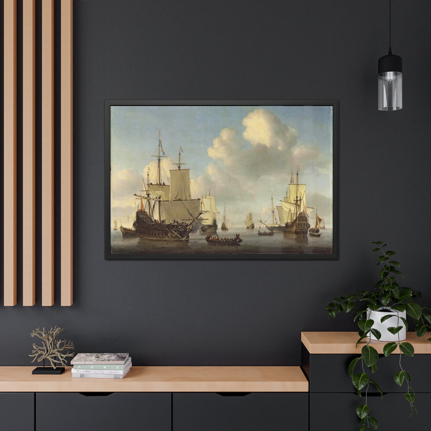 Dutch Ships in a Calm Sea - Framed Print