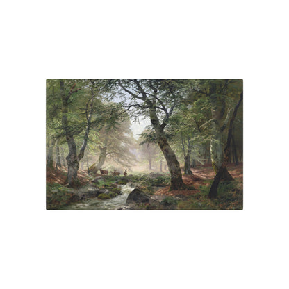 Woodland Landscape With Deer - Metal Print