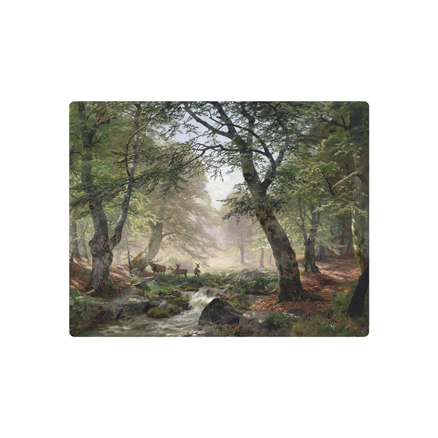 Woodland Landscape With Deer - Metal Print