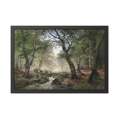 Woodland Landscape with Deer - Framed Print