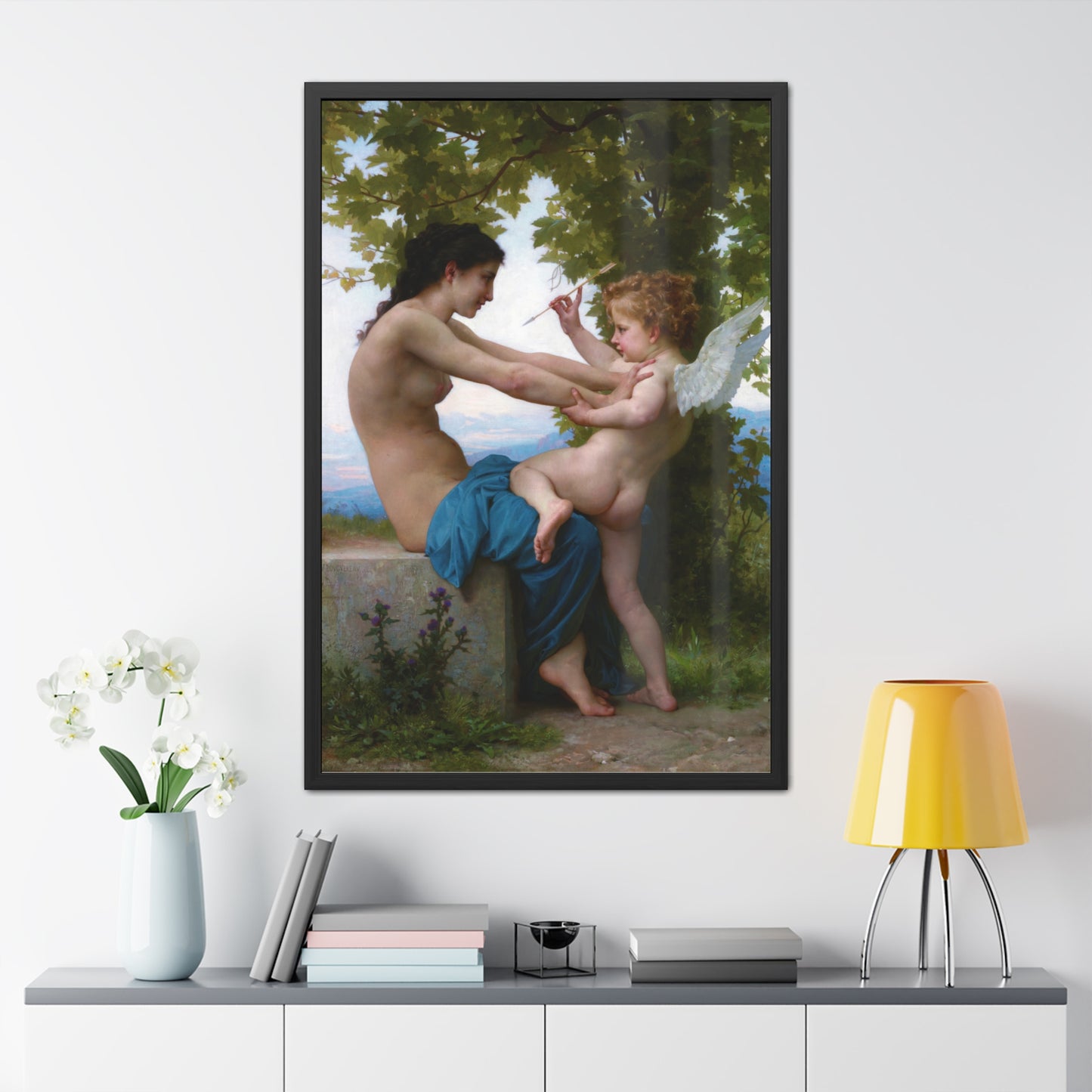 A Girl Defending Herself against Eros - Framed Print