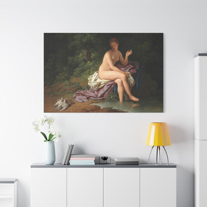 A Lady Bathing by a River, With Two Turtledoves - Canvas Wrap