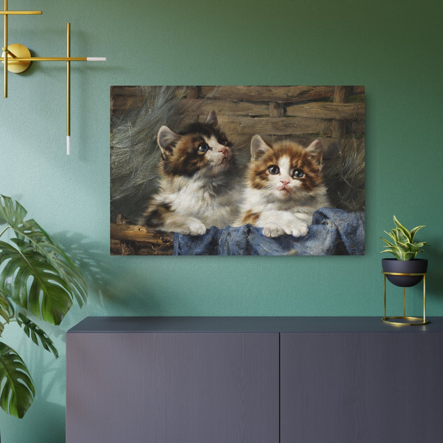 Two Kittens in a Basket - Metal Print