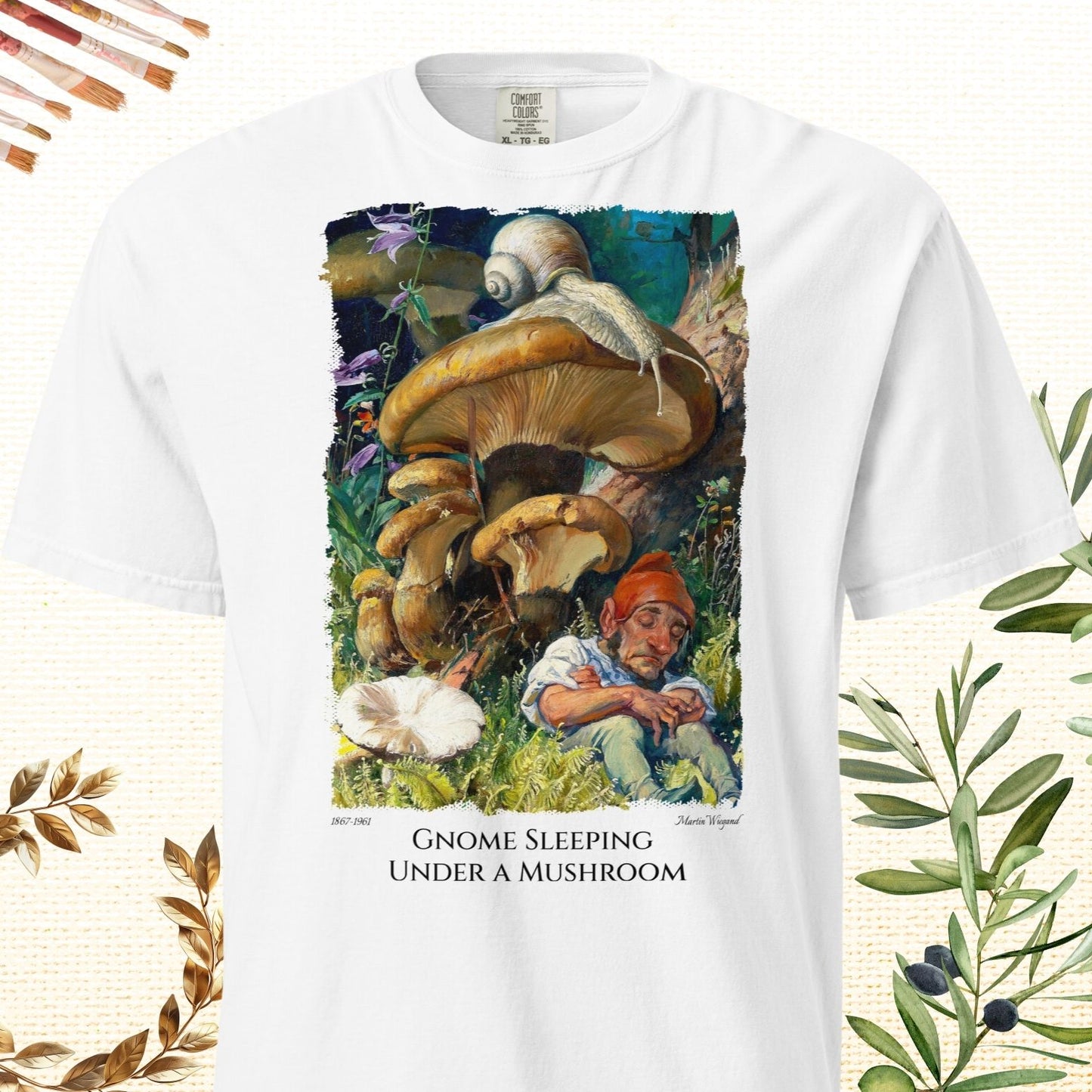 Gnome Sleeping Under a Mushroom - Fine Art T-Shirt