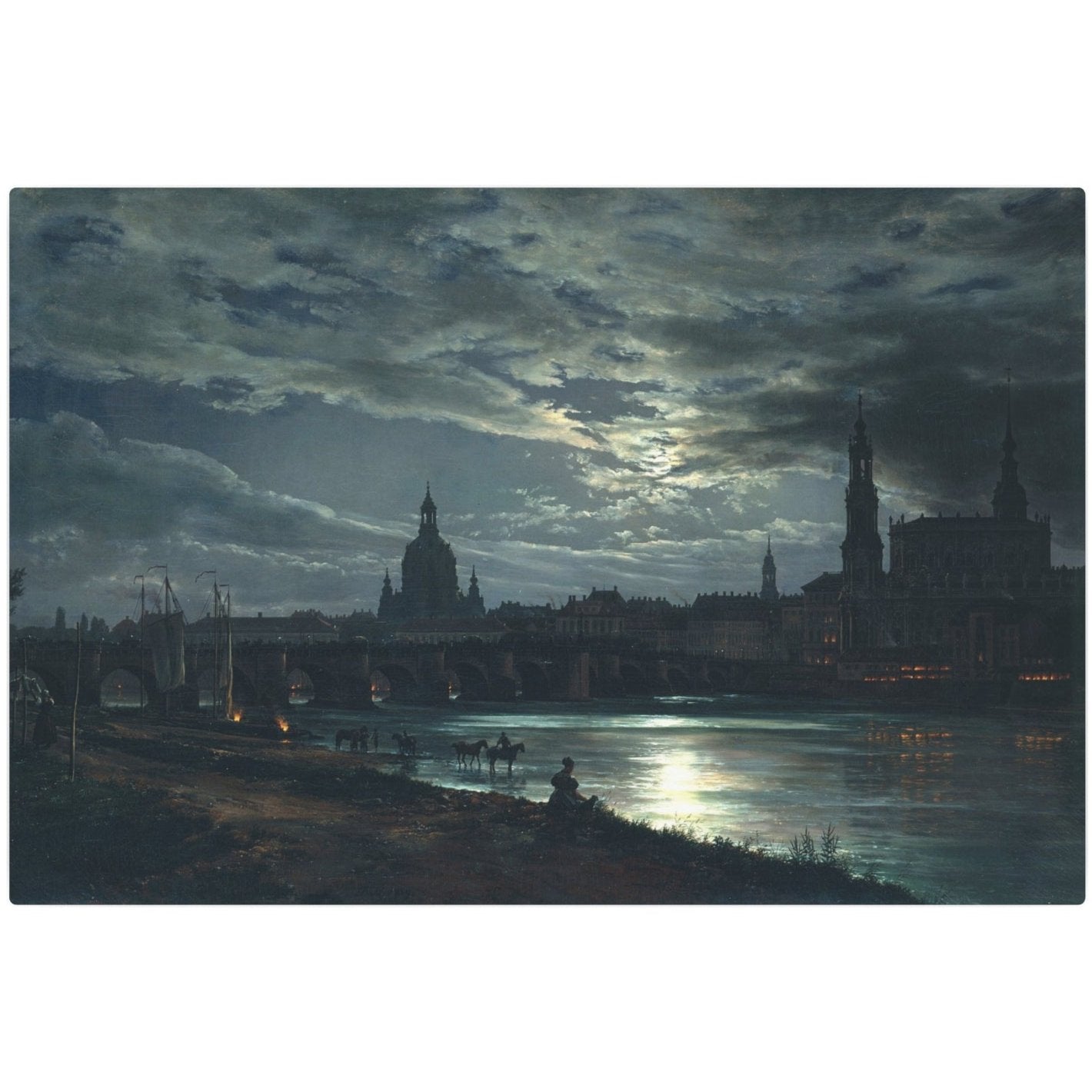 View of Dresden by Moonlight - Metal Print