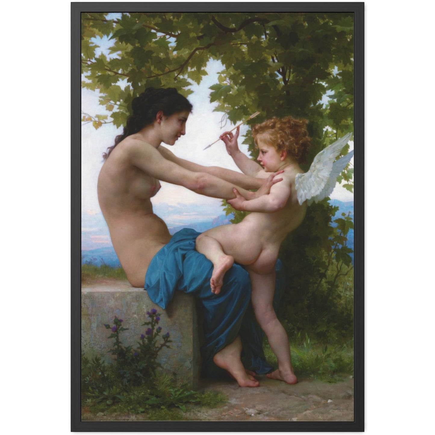 A Girl Defending Herself against Eros - Framed Print