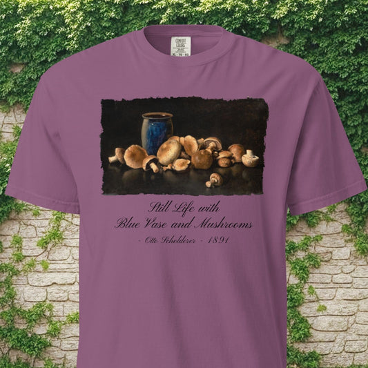 Still Life with Blue Vase and Mushrooms - T-Shirt