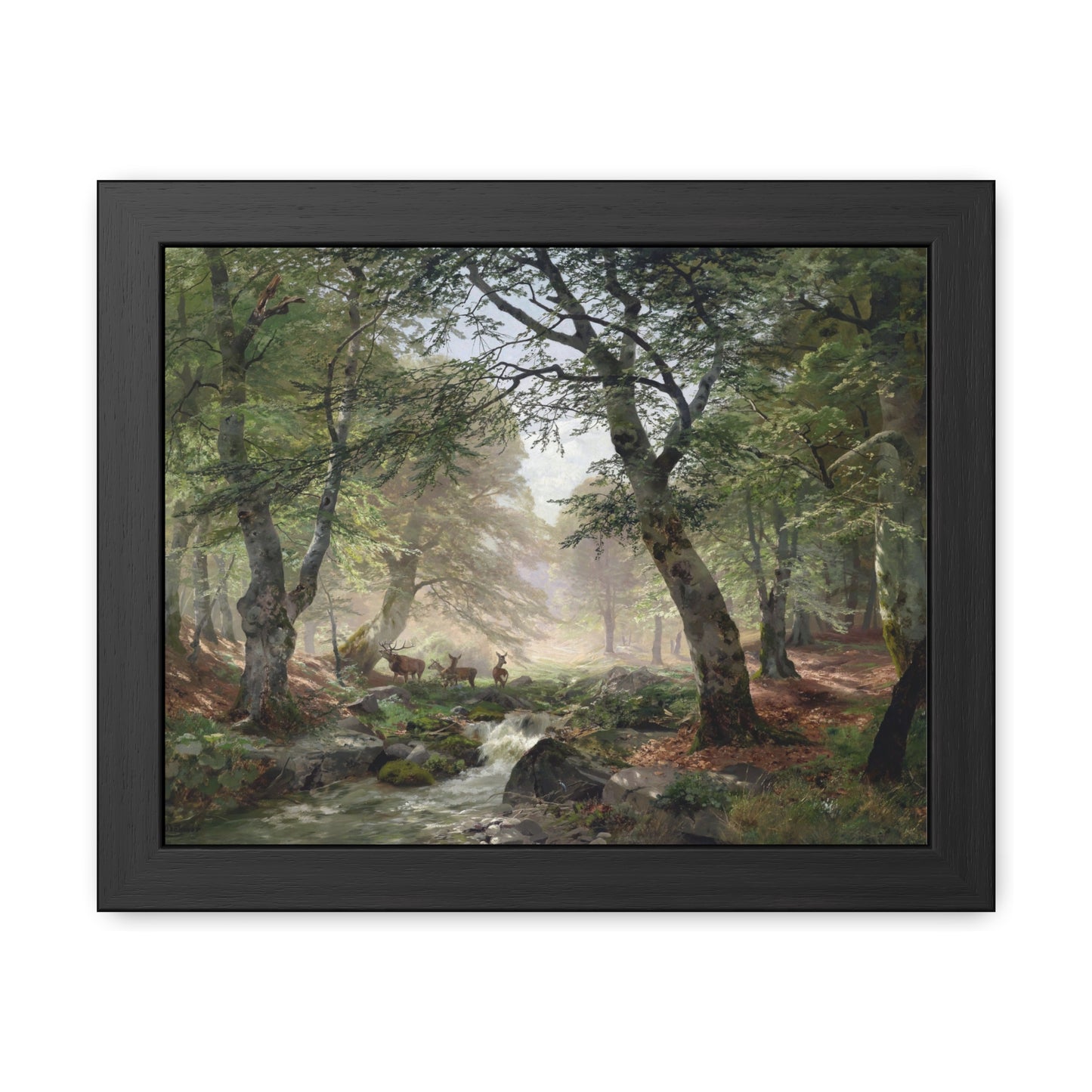 Woodland Landscape with Deer - Framed Print