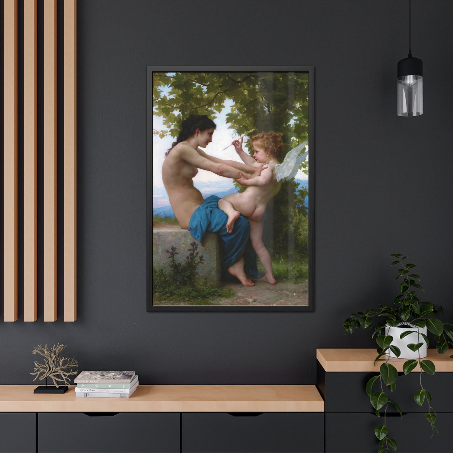 A Girl Defending Herself against Eros - Framed Print