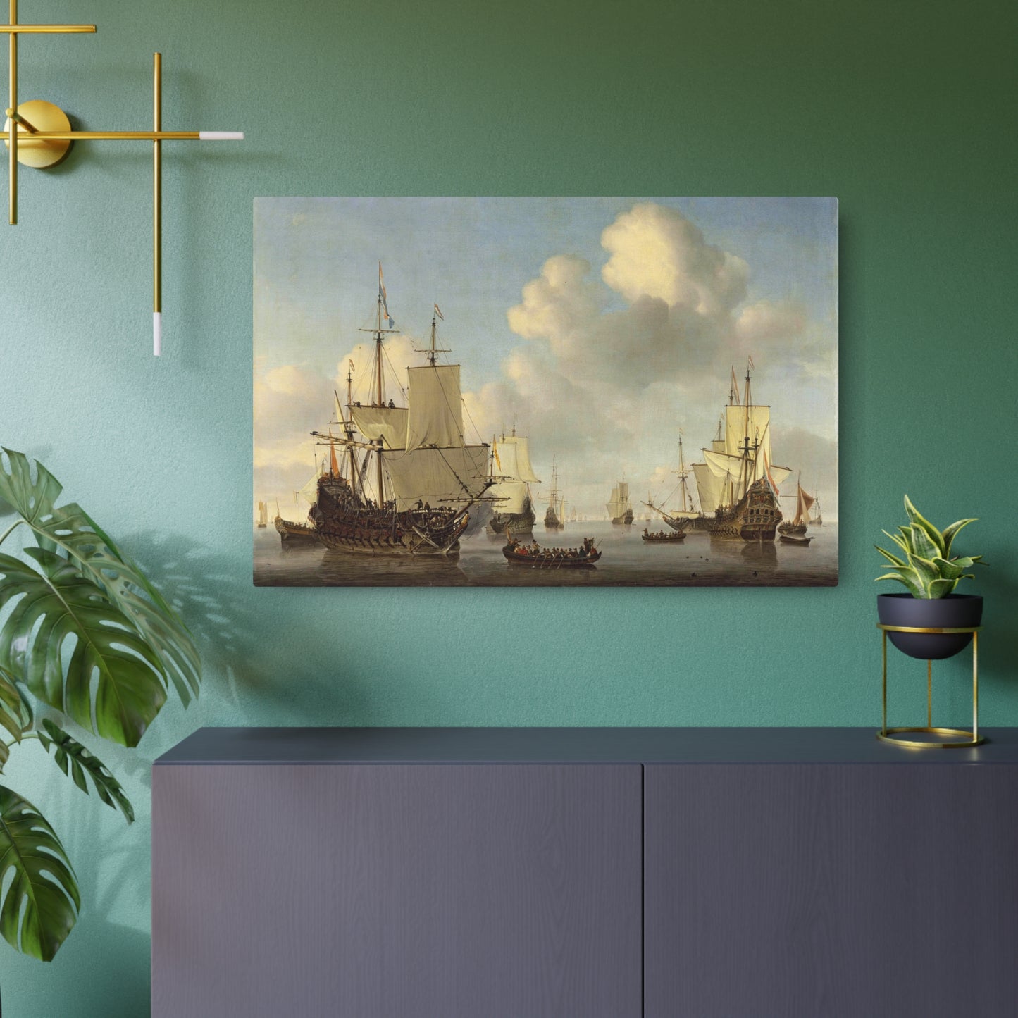 Dutch Ships in a Calm Sea - Metal Print