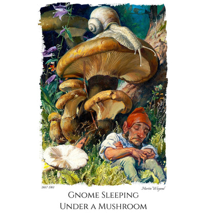 Gnome Sleeping Under a Mushroom - Fine Art T-Shirt