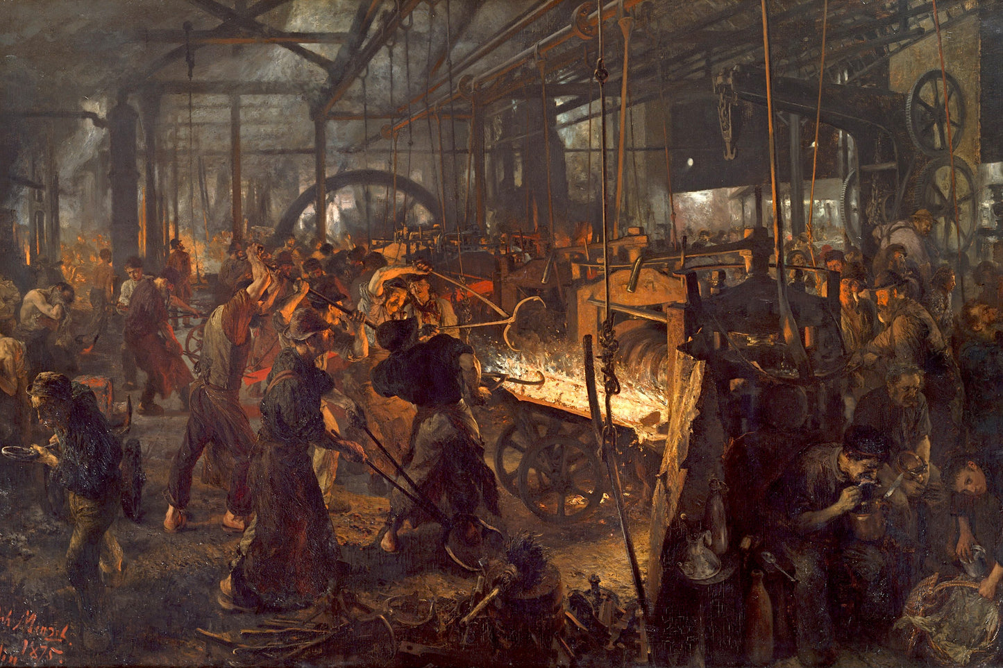 Industrial scene with workers in a factory, painting by Gustave Courbet