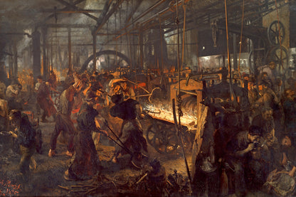 Industrial scene with workers in a factory, painting by Gustave Courbet