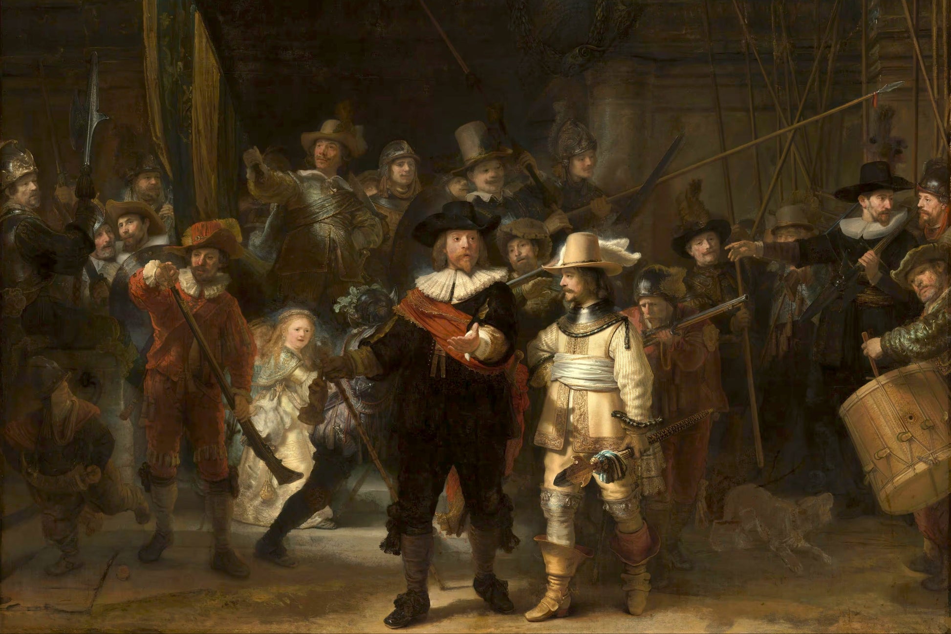 Dutch painting of a group of soldiers in a dark interior setting