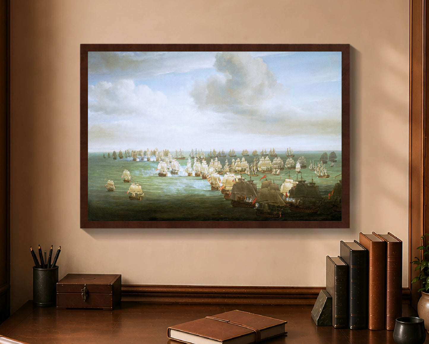 battle of trafalgar, 21 october 1805, beginning of the action fp 16x24 brown