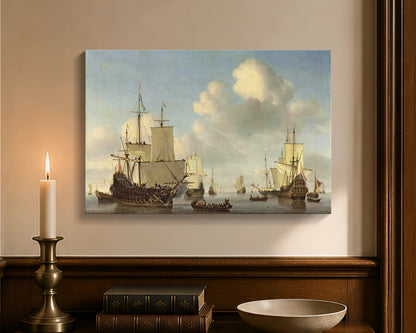 Dutch Ships in a Calm Sea, canvas wrap, 12 by 18 inches