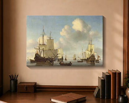 Dutch Ships in a Calm Sea, canvas wrap, 16 by 24 inches