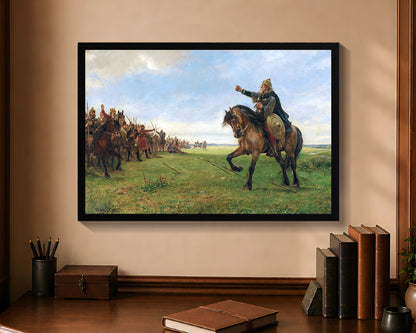 Gizur challenges the Huns, framed print with black frame, 16 by 24 inches