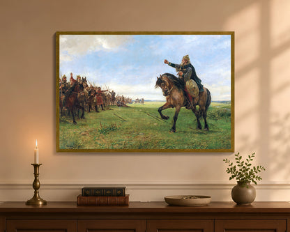 Gizur challenges the Huns, framed print with antique gold frame, 24 by 36 inches