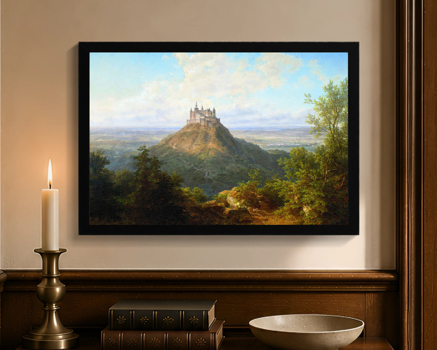 Hohenzollern Castle, framed canvas with black frame, 12 by 18 inches