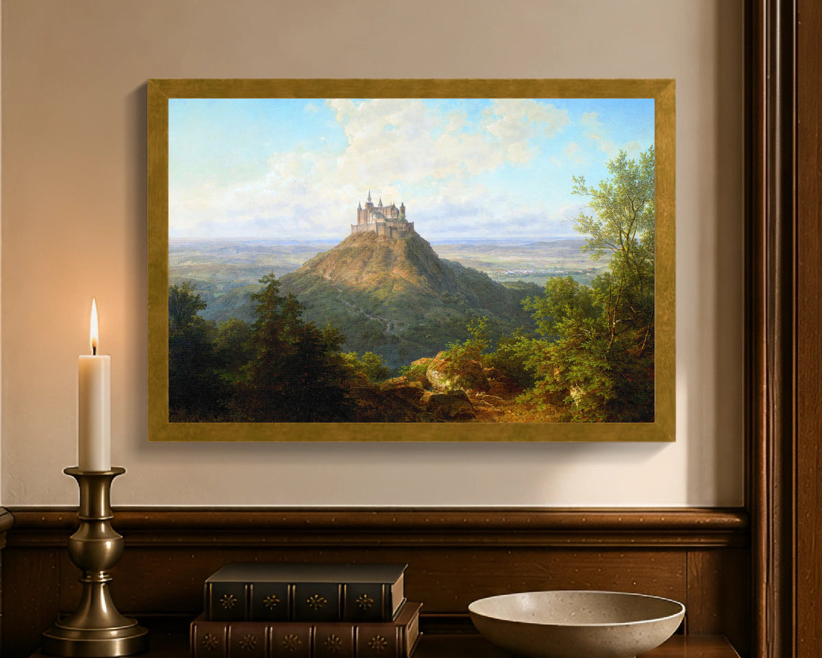 Hohenzollern Castle, framed canvas with antique gold frame, 12 by 18 inches
