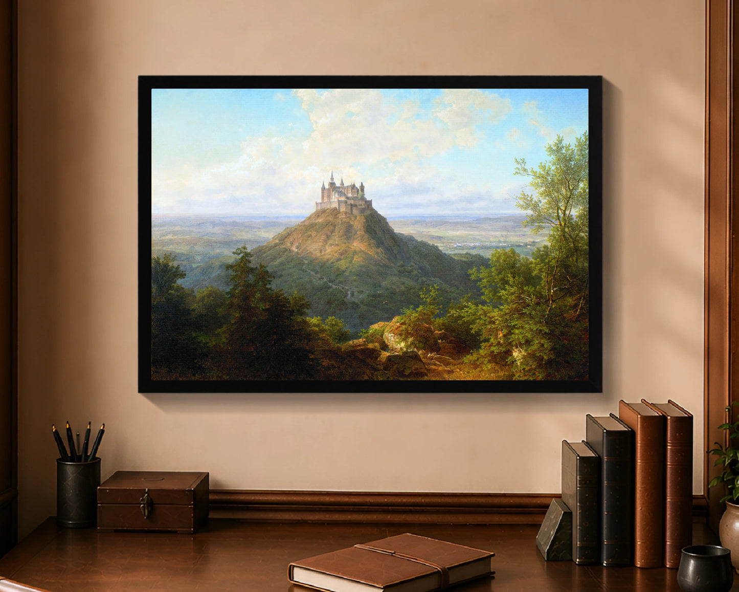 Hohenzollern Castle, framed canvas with black frame, 16 by 24 inches