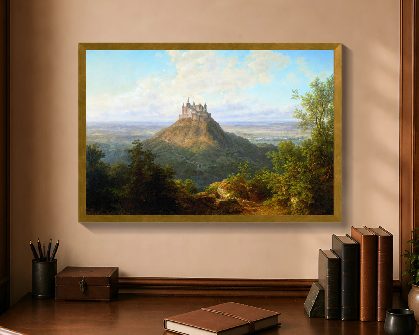 Hohenzollern Castle, framed print with antique gold frame, 16 by 24 inches