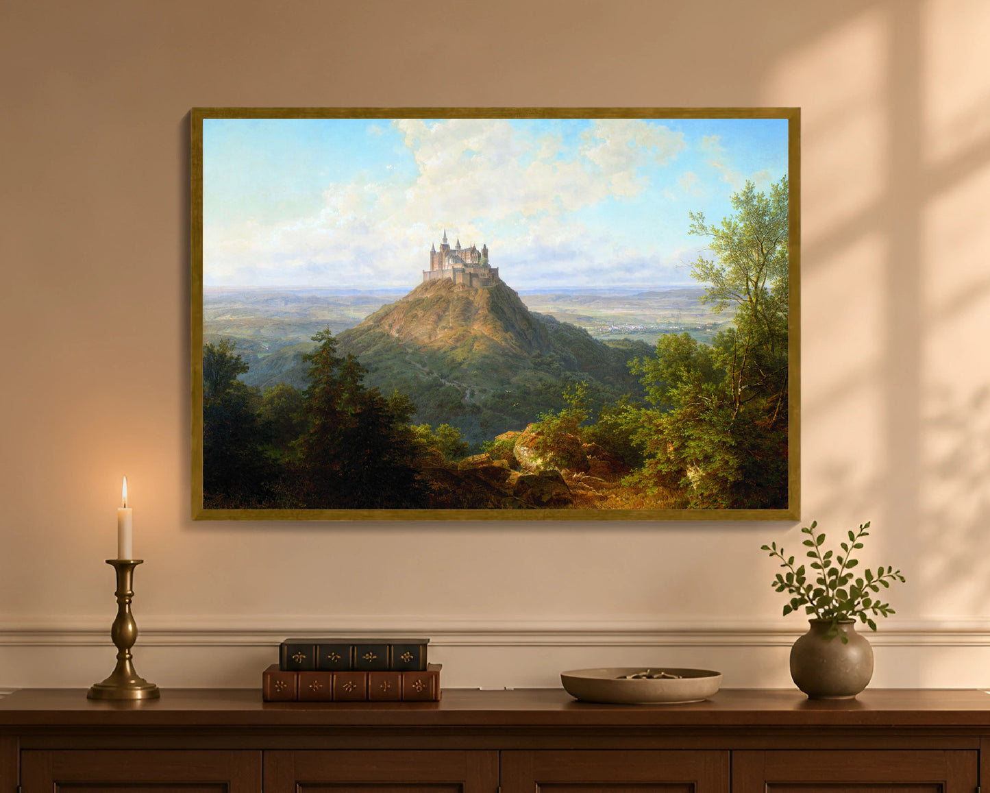Hohenzollern Castle, framed print with antique gold frame, 24 by 36 inches