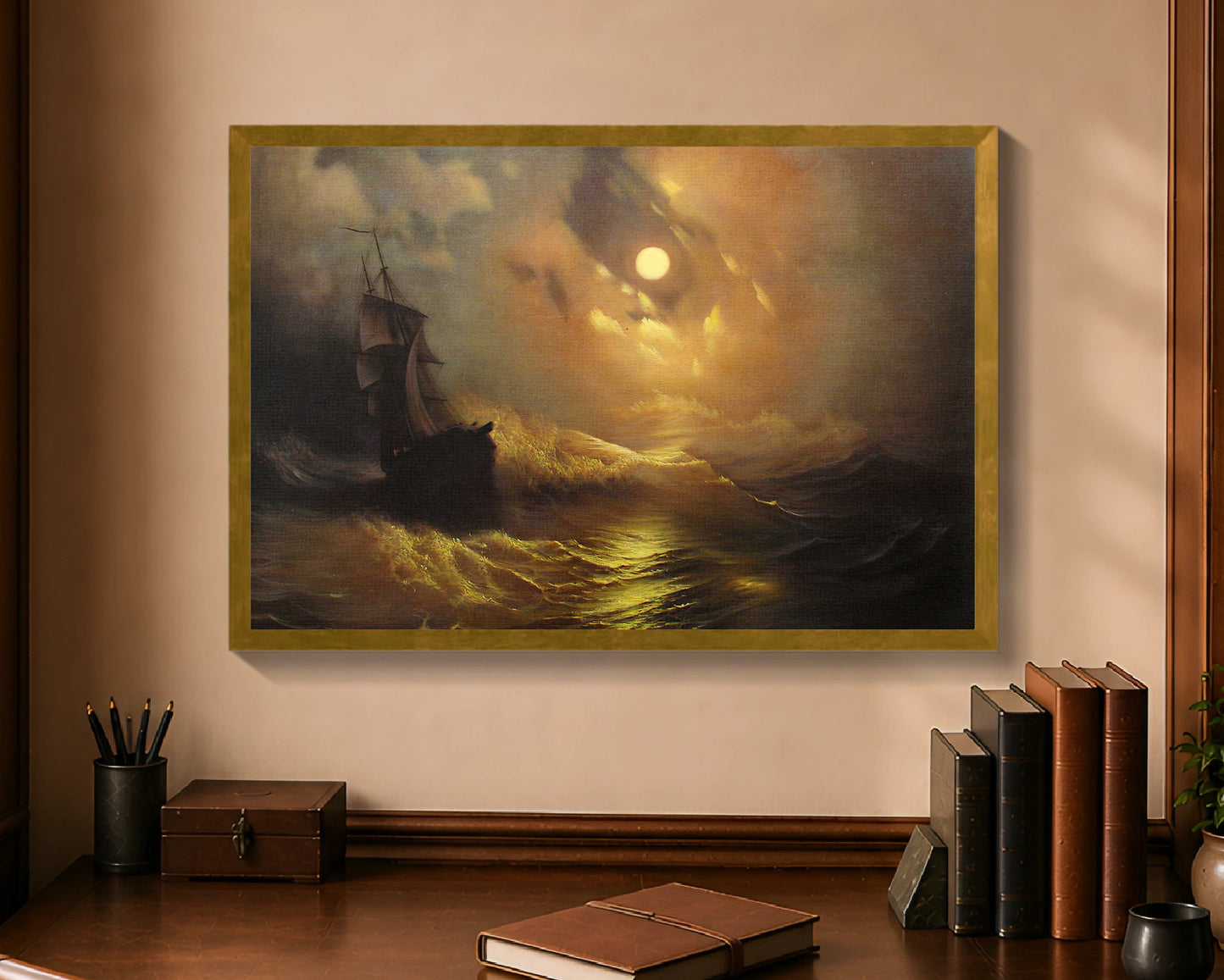 stormy sea at night fc 16x24 gold