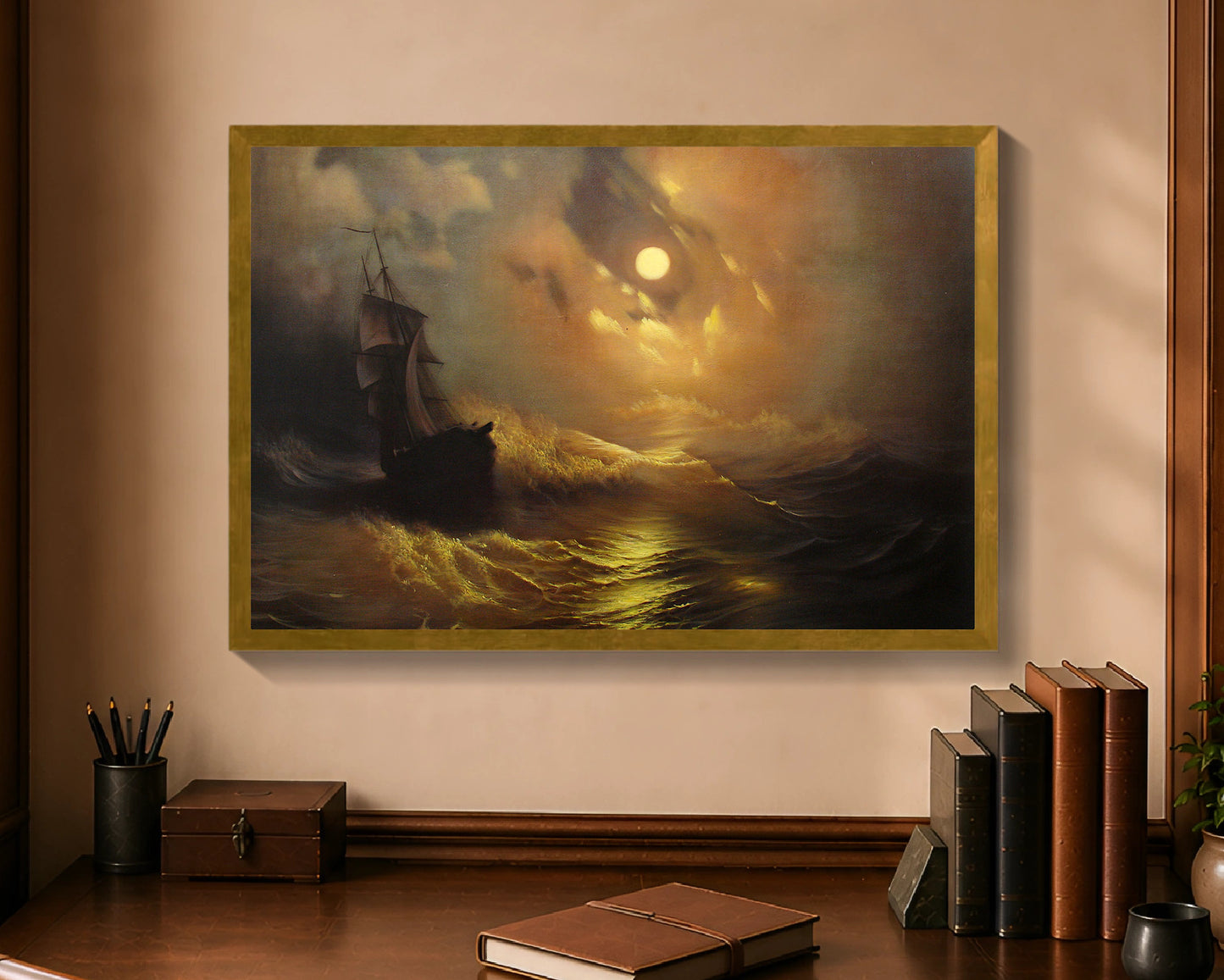 stormy sea at night fp 16x24 gold