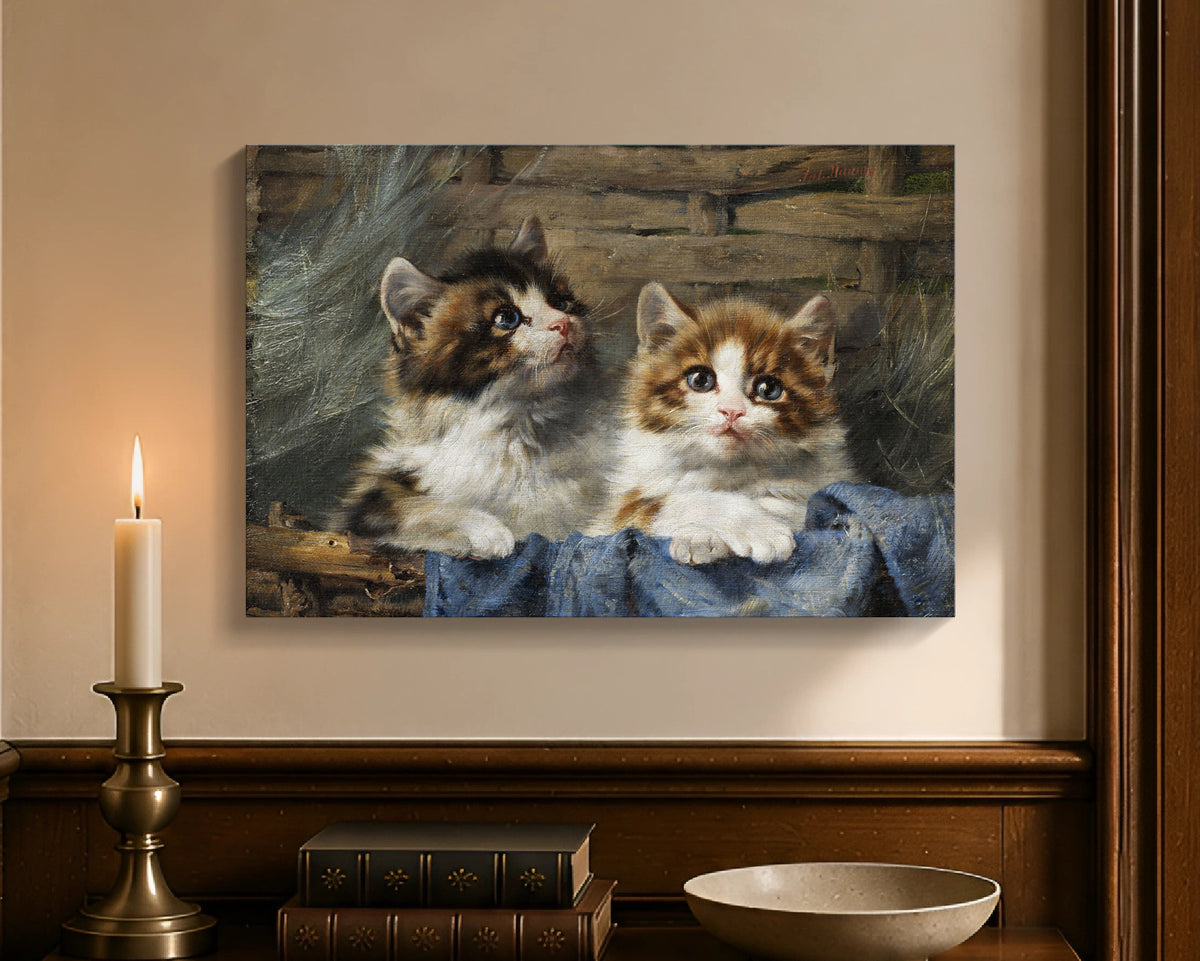 two kittens in a basket cw 12x18